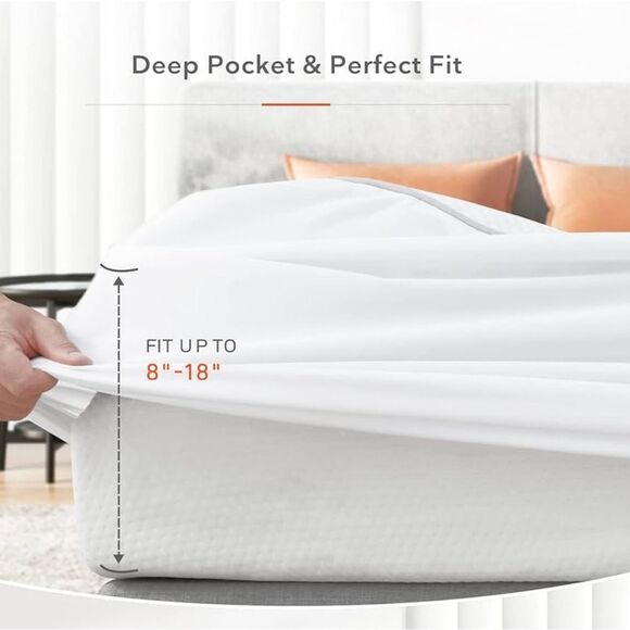 Sweetnight Waterproof Mattress Protector Full Size with 4 Bed Sheet Holders NIB - Picture 4 of 8